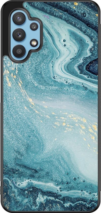 Leuke Telefoonhoesjes - Hoesje geschikt voor Samsung Galaxy A32 5G - Marmer blauw - Backcover zwart - Marmer - Blauw