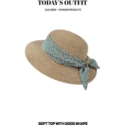 Protection Solaire Été Chapeau de Soleil Vacances à la Plage Chapeau de Soleil Paille Fine Paille Cryptée Chapeau Style Pastoral Petit Chapeau Haut de Forme Floral Femmes