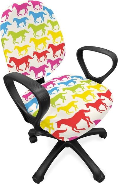 ABAKUHAUS Horses Bureaustoel Onderhoes, Regenboogkleur Giddy, Decoratieve Beschermhoes van stretchstof, Meerkleurig