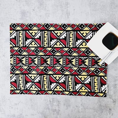 Placemats Set van 4 | 100% Katoen Geweven 40x30cm | ''Mudcloth'' geïnspireerde Wasbare Boho Stoffen Placemats