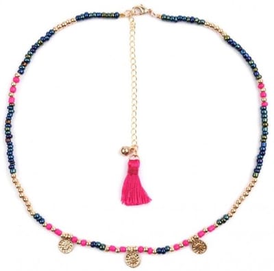 She life style - Choker / ketting met munten - 36-43 cm - Goud/Paars/Blauw
