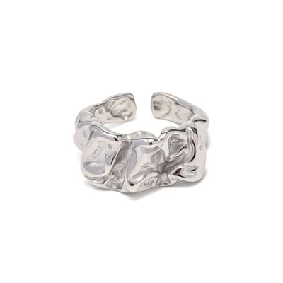 Gehamerde ring - Stainless Steel - Brede Damesring - Zilverkleurig - Statement piece sieraden -