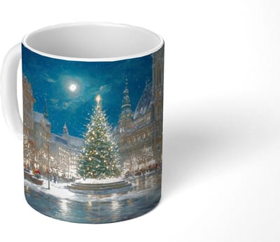 Mok - Koffiemok - Kerstnacht - Stadsplein - Meerkleurig - Mokken - 350 ML - Beker - Koffiemokken - Theemok