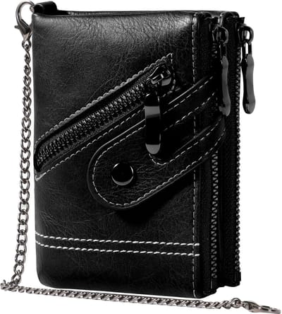 Dailygoods- Herenportemonnee met RFID-blokkering - 19-in-1 Organizer - Antidiefstal Ketting - Lederen Portemonnee - Muntzakken - ID-Venster - Portefeuille