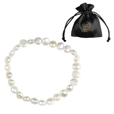 Zoetwater parel armband Weaca - echte parels - wit - elastisch - sieraden zakje - parel armband dames - wit parel armband