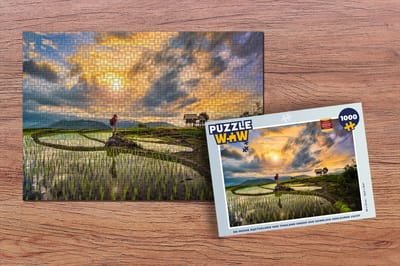 Puzzel De mooie rijstvelden van Thailand onder een geweldig gekleurde lucht - Legpuzzel - Puzzel 1000 stukjes volwassenen