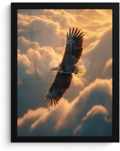 Poster in lijst - Fotolijst 30x40 cm - Posters - Adelaar - Wolken - Zon - Posterlijst zwart - Decoratie - Wanddecoratie woonkamer - Muurdecoratie slaapkamer