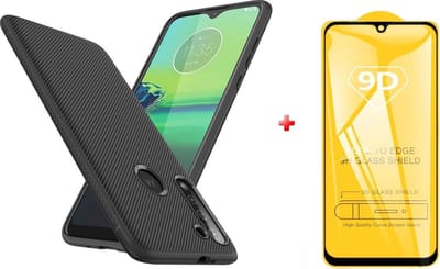 Silicone TPU gel zwart hoesje Motorola Moto G8 met (full cover) glas screenprotector