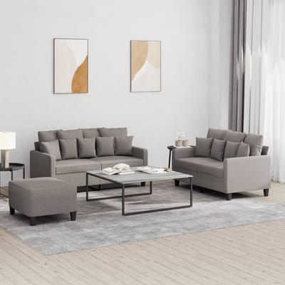 vidaXL - 3-delige - Loungeset - met - kussens - stof - taupe