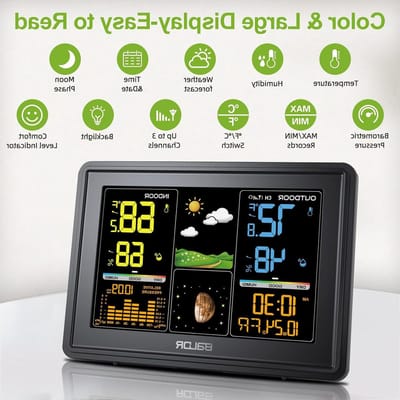 Weerstation met Buitensensor - Weerstation Buiten Temperatuur - Weer Voorspellen - Groot Kleurendisplay - 3 Sensoren - Zwart