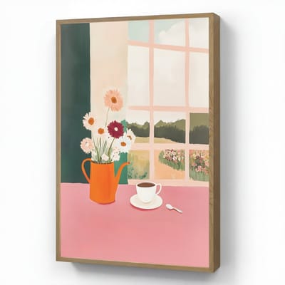 Wandlamp 60x90 cm - Oplaadbaar - Bloemen - Koffie - Raam - Wandlampen binnen woonkamer - Slaapkamer lamp - Decoratieve nachtlamp - Vloerlamp draadloos