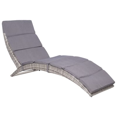 vidaXL - Ligbed - inklapbaar - met - kussen - poly - rattan - grijs