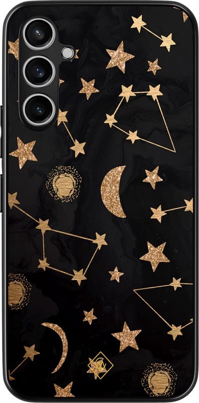 Casimoda® hoesje - Geschikt voor Samsung Galaxy A15 - Counting The Stars - Zwart TPU Backcover - Sterren - Goudkleurig