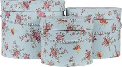 Clayre & Eef Hoedendoos Set van 3 Ø 23x19 cm Blauw Roze Karton Bloemen