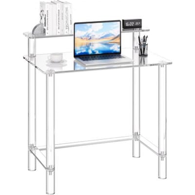 VEVOR Acryl Computerbureau 2-laags Kantoortafel met Monitorstandaard, Modern Bureau (draagvermogen 60 kg) voor Slaapkamer Kantoor Studeerkamer Garderobekast, 50 x 80 x 88 cm (Transparant)