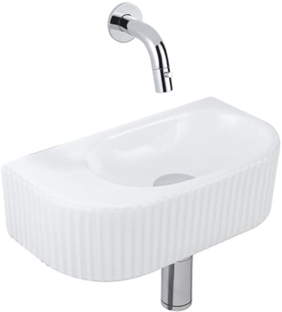 QeramiQ Fuente fonteinset – halfrond – 40x21.5x12 cm – keramiek wit glans – chromen kraan – geribbeld