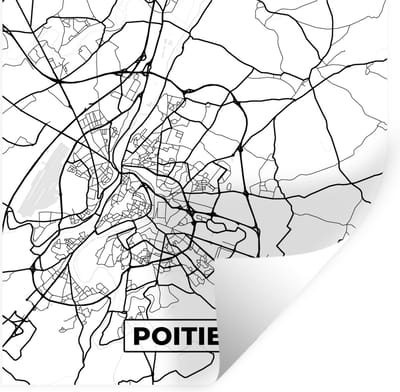 Muurstickers - Sticker Folie - Frankrijk - Plattegrond - Poitiers - Stadskaart - Kaart - Zwart wit - 100x100 cm - Plakfolie - Muurstickers Kinderkamer - Zelfklevend Behang XXL - Zelfklevend behangpapier - Stickerfolie