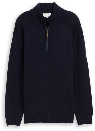 Tom Tailor - Plus Size - Troyer gebreide trui met ribdetails - Maat 4XL - Knitted Navy Melange