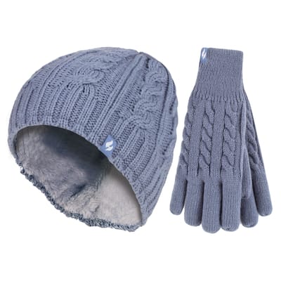 Dames Fleece Gevoerde Thermo Muts & Handschoenen Set voor de Winter