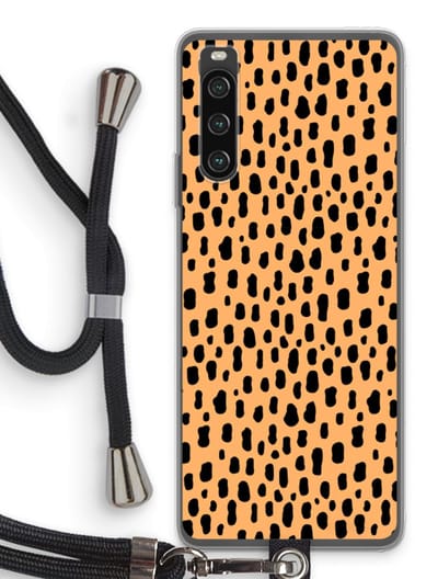 Case Company® - Hoesje met koord geschikt voor Sony Xperia 10 IV hoesje met Koord - Panter - Telefoonhoesje met Zwart Koord - Bescherming aan alle Kanten en Over de Schermrand