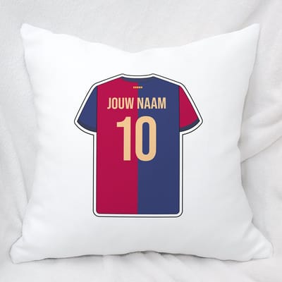 Kussen Voetbal Barcelona + kussensloop - Gepersonaliseerd met Naam 40 x 40 cm - kussenhoes -kussensloop -kussens - kussenhoesjes - kussenslopen - hoofdkussen - sierkussen