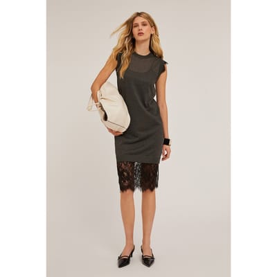Motivi Knit Dress With Lace Trims Grey Maat: XS | Mini Jurken Outlet | Dames | Zwart