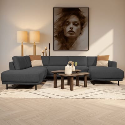 Dimehouse Moderne U-Bank hoekbank Antraciet Stof- links - 310x197x142 cm - Aniko - Stof - Modern - 310 x 197 x 93 cm