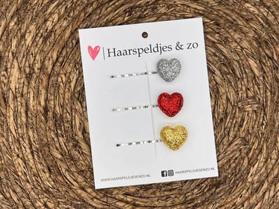 Bobby pin set 5 - schuifspeldje - haarspeldje - haarschuifje - kerst - glitters - zilver - rood - goud - hartjes