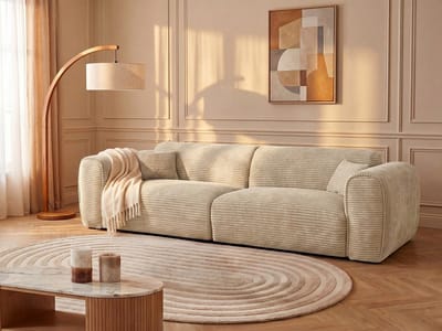 Vente-unique Vierzitsslaapbank in beige ribfluweel - POGNI van Maison Céphy