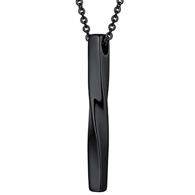 Twisted Long Bar Heren Ketting met Hanger - Minimalist - Zwart - Kettingen Mannen Dames - Papa Cadeau Voor Mannen - Vaderdag