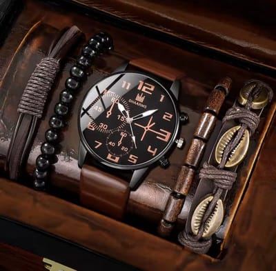 5 delige mode set heren - Bruin - geschenk set - Smartkabel - stijlvol - cadeau - origineel - armband - Horloge