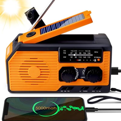 Noodradio - Noodradio's - Draagbare noodradio - 5000mAh Zonnesolar handkraan, AM/FM/WB Weerradio, Type C lader, LED zaklamp, SOS-alarm, Geschikt voor catastrofe overleving