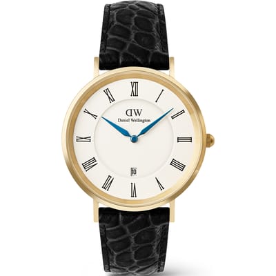Daniel Wellington DW Watch Classic Roman Numerals Date Black Croc Belly Gold 40mm
