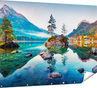Gards Tuinposter Meer in de Bergen tijdens de Herfst - 160x120 cm - Tuindoek - Tuindecoratie - Wanddecoratie buiten - Tuinschilderij