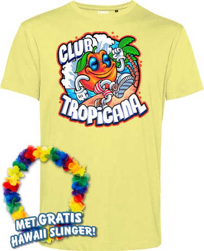 T-shirt Tropical Orange Sunrise | Toppers in Concert 2024 | Club Tropicana | Hawaii Shirt | Ibiza Kleding | Lichtgeel | maat XS