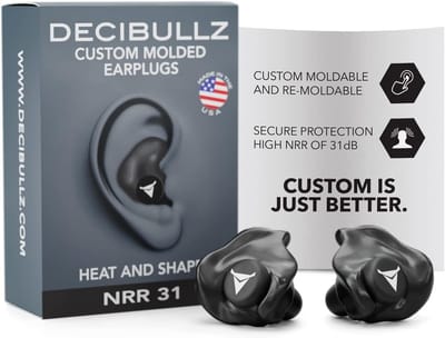 Decibullz Custom Molded Earplugs Zwart - Comfortabele Gehoorbescherming met 31dB Demping voor Slaap, Concert, Werk en Sport - 3 Maten Oordopjes met Opbergetui - Made in USA