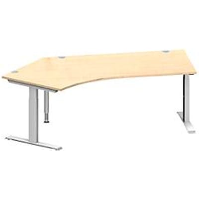 Schäfer Shop  Genius Hoekbureautafel MODENA FLEX 135°, T-poot rechthoekige buis, B 2165 mm, aanbouw links, esdoorn/blank aluminium