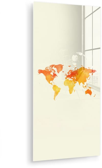 MuchoWow® Glasschilderij 40x80 cm - Schilderij acrylglas - Wereldkaart - Oranje - Kleurrijk - Foto op glas - Muurdecoratie woonkamer - Wanddecoratie slaapkamer - Schilderijen