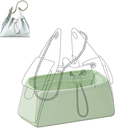 Silk bag organizer insert voor Chanel 25C S/M tassen, luxe handtas organizer en portemonnee shaper (Vert Deau, 25C Hobo Small)
