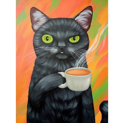 Diamant borduurwerk dier kat koffie drinken 3d diamant schilderij kruissteek foto van strass diamant mozaïek 20X30CM black
