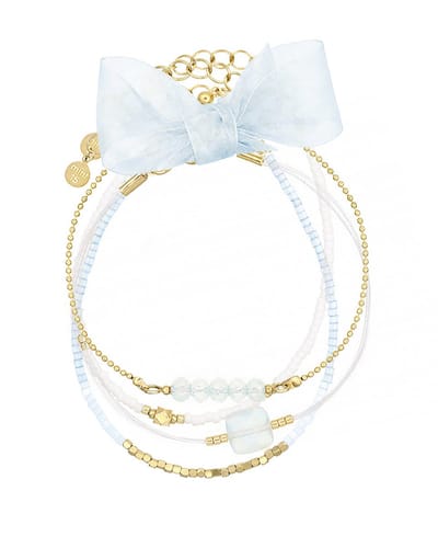 Mint15 Armbandenset 'Soft Sky Blue' - Handgemaakte armbanden lichtblauw / goudkleur - Stainless Steel RVS/Roestvrij staal - Samengestelde cadeauset met 4 armbanden