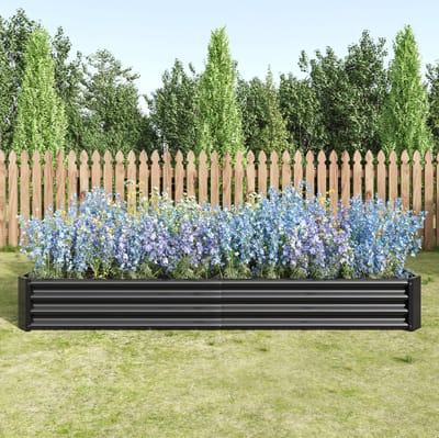 MODFU - Verhoogde Plantenbak - Gegolfd Staal - Open Onderkant - Voor Tuin En Terras - Metaal - Zwart - 232 X 113,5 X 30 Cm