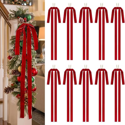 Kerststrikken 10pcs Rood Fluweel - Grote 16"x24" Kerstboomstrikken - Elegante Decoratie voor Deur en Raam - SnelShoppen