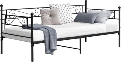 Zwarte Eenpersoons Slaapbank en Dagbed 90x200 cm - Metalen Frame