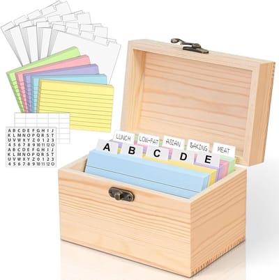 Houten Index Kaarthouder Set - 3x5 Receptenbak en Flashcard Organizer met Verdelers