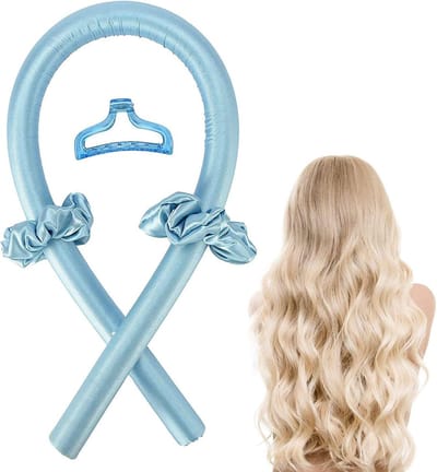 Heatless curls 4 stuks Set - Haarkrullen - Heatless Hair Curls - Zonder Hitte - Met Scrunchies & Haarclip - Heatless Curls - Krullen Zonder Hitte - Haarkruller - Haarrollers - Krulspelden Rollers - Krullen zonder Hitte - Haar Kruller - blauw