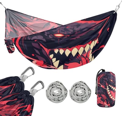 Hangmat Doek - Outdoor Hangmat - Kamperen en Reizen - Met Opbergvak - 290 x 138 cm - Zwart Rood