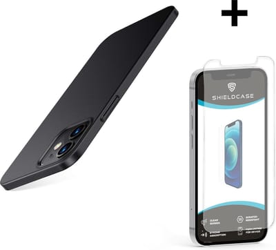Shieldcase Ultra thin case geschikt voor Apple iPhone 12 / 12 Pro - 6.1 inch - dun telefoonhoesje - optimale bescherming - backcover - zwart + glazen Screen Protector