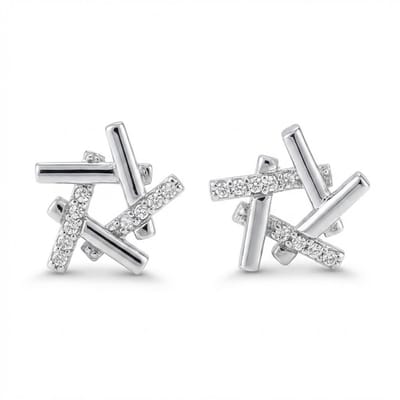 Zilverkleurige oorbellen voor dames – oorknopjes met geometrisch design – moderne oorstekers met kristal details