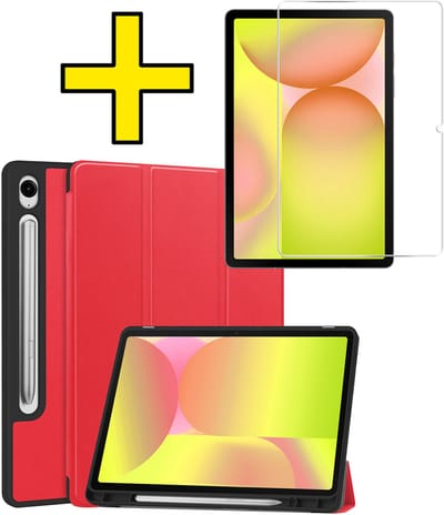 Hoes - Geschikt voor Samsung Galaxy Tab S10 Lite - Met Screenprotector - Trifold Bookcase - Hard Cover Case - Met Uitsparing Geschikt voor S Pen - Hardcover Book - Tablet Hoesje - Rood